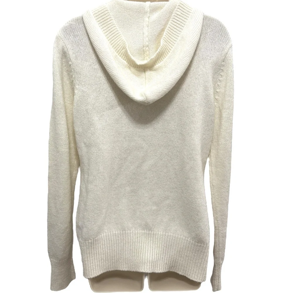 Columbia Ivory Wool Blend Long Sleeve Hooded Button Up Cable Knit Cardigan Large